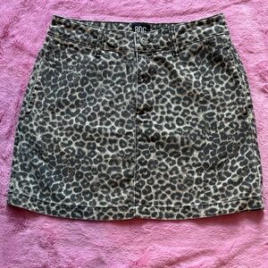 BDG by Urban Outfitters Leopard Print Denim Mini Skirt w/ Front and Back Pockets